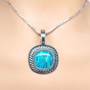 Carolyn Pollack Sterling Silver Turquoise Inlaid Pendant/Enhancer #17103